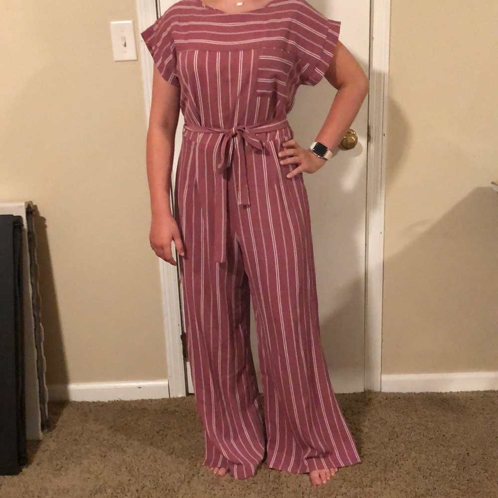Purple jumpsuit with tie